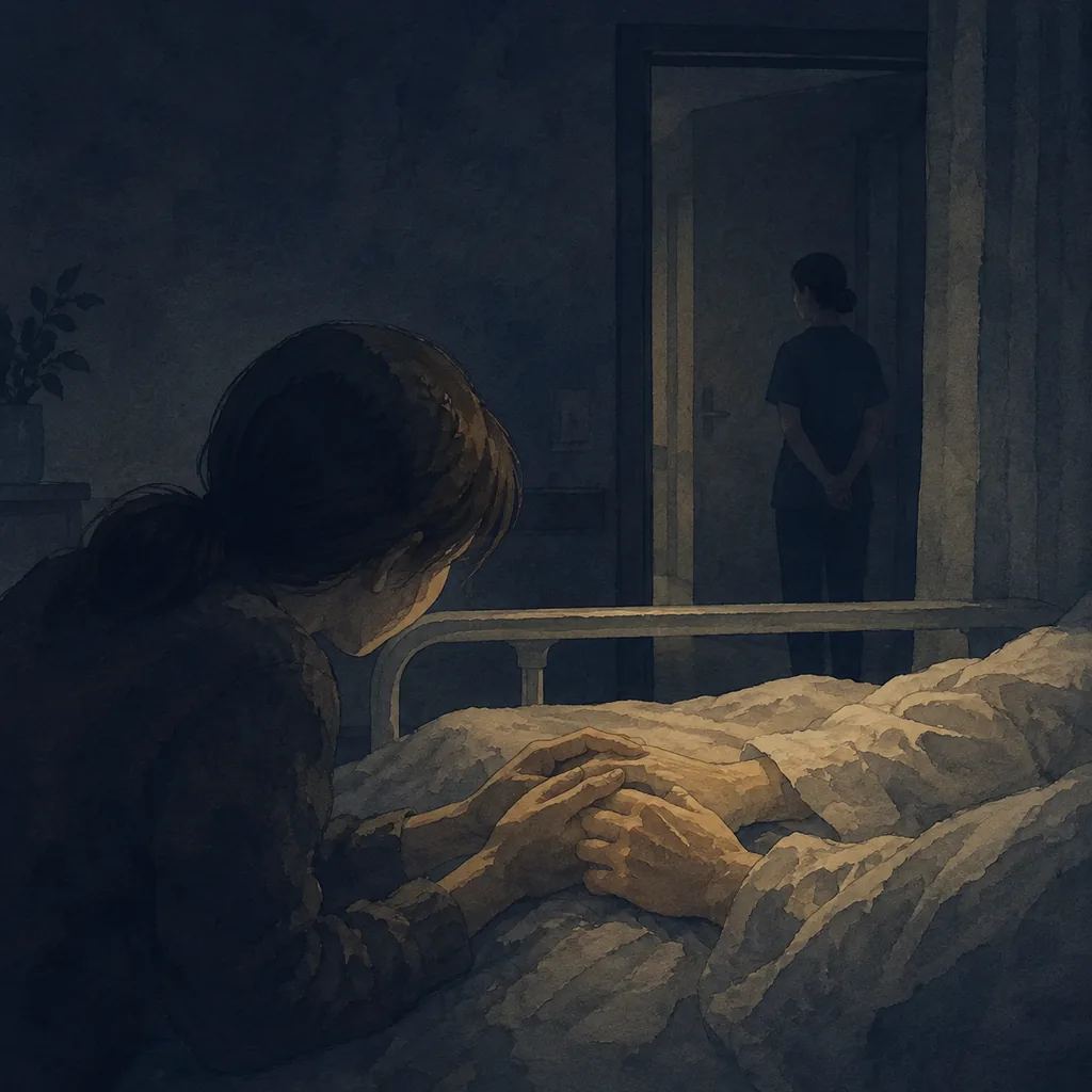 책 속 장면을 옮긴 삽화: 임종을 앞둔 환자에게 마지막 인사를 건네는 가족
