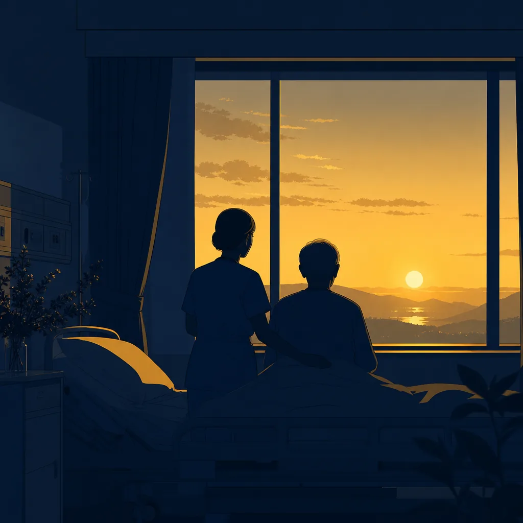 책 속 장면을 옮긴 삽화: 새벽 병원 복도를 걷는 환자